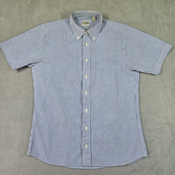 Gitman Bros Seersucker Shirt Mens M Button Down Short Sleeve Business Striped - Picture 2 of 14